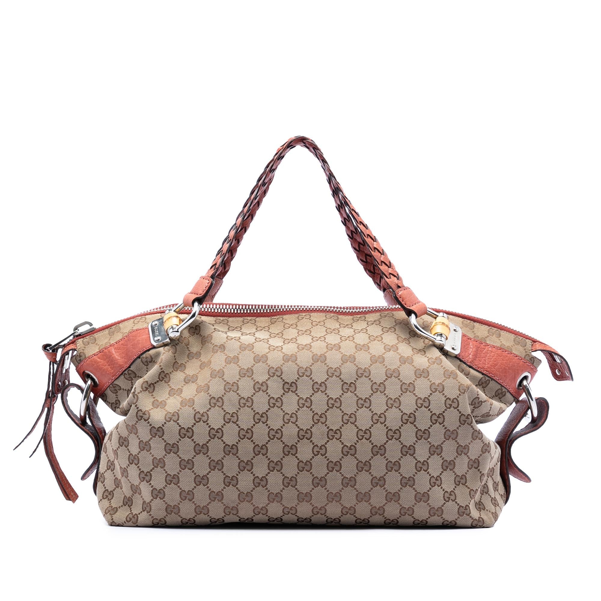 Gucci Medium GG Canvas Bamboo Bar Tote