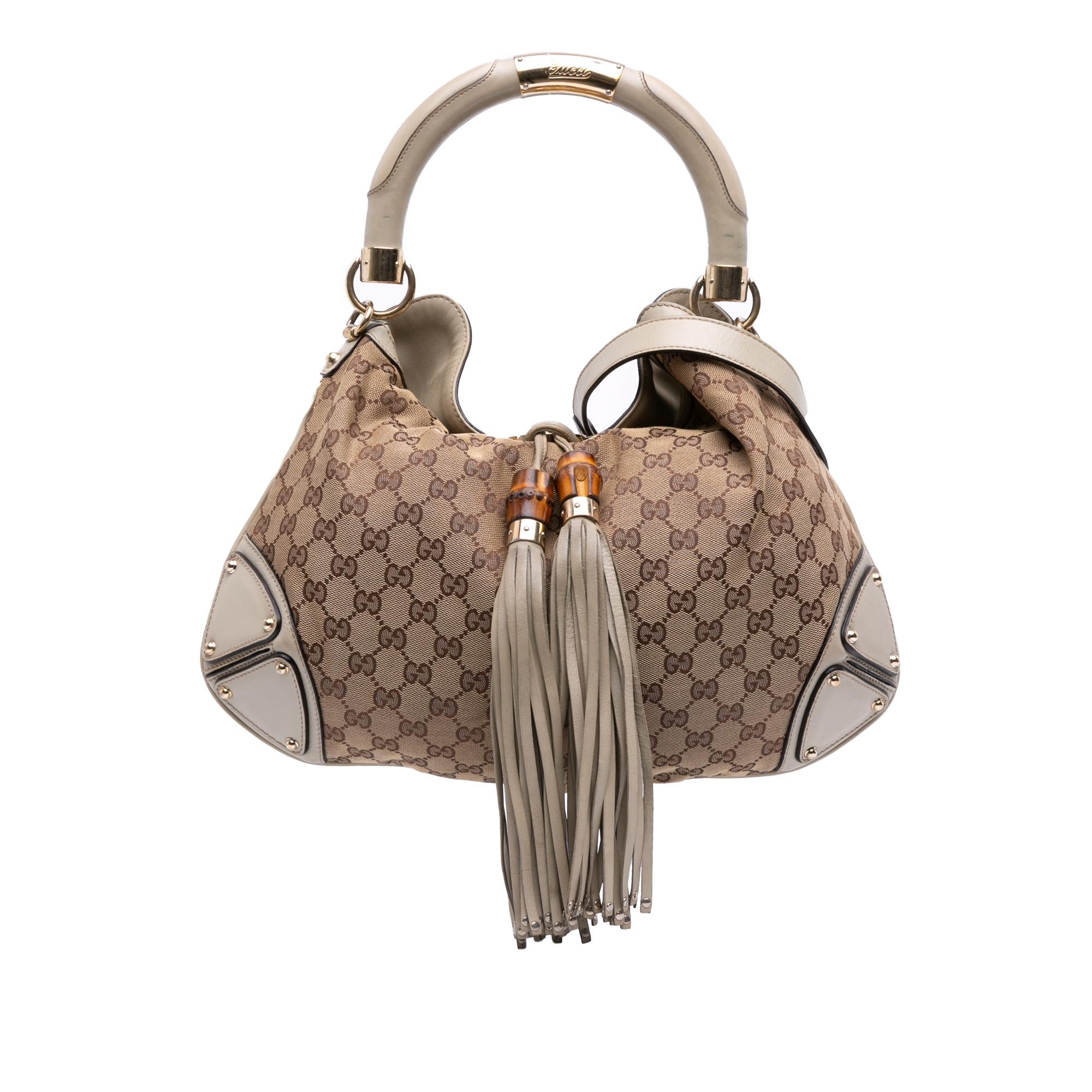Gucci Medium GG Canvas Bamboo Indy Hobo