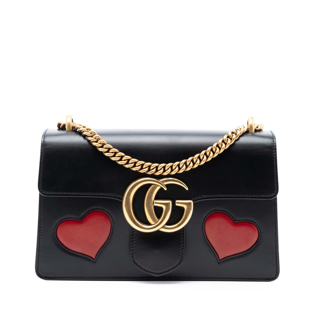 Gucci Medium GG Marmont Leather Malaga Kid Heart Patch Chain Flap