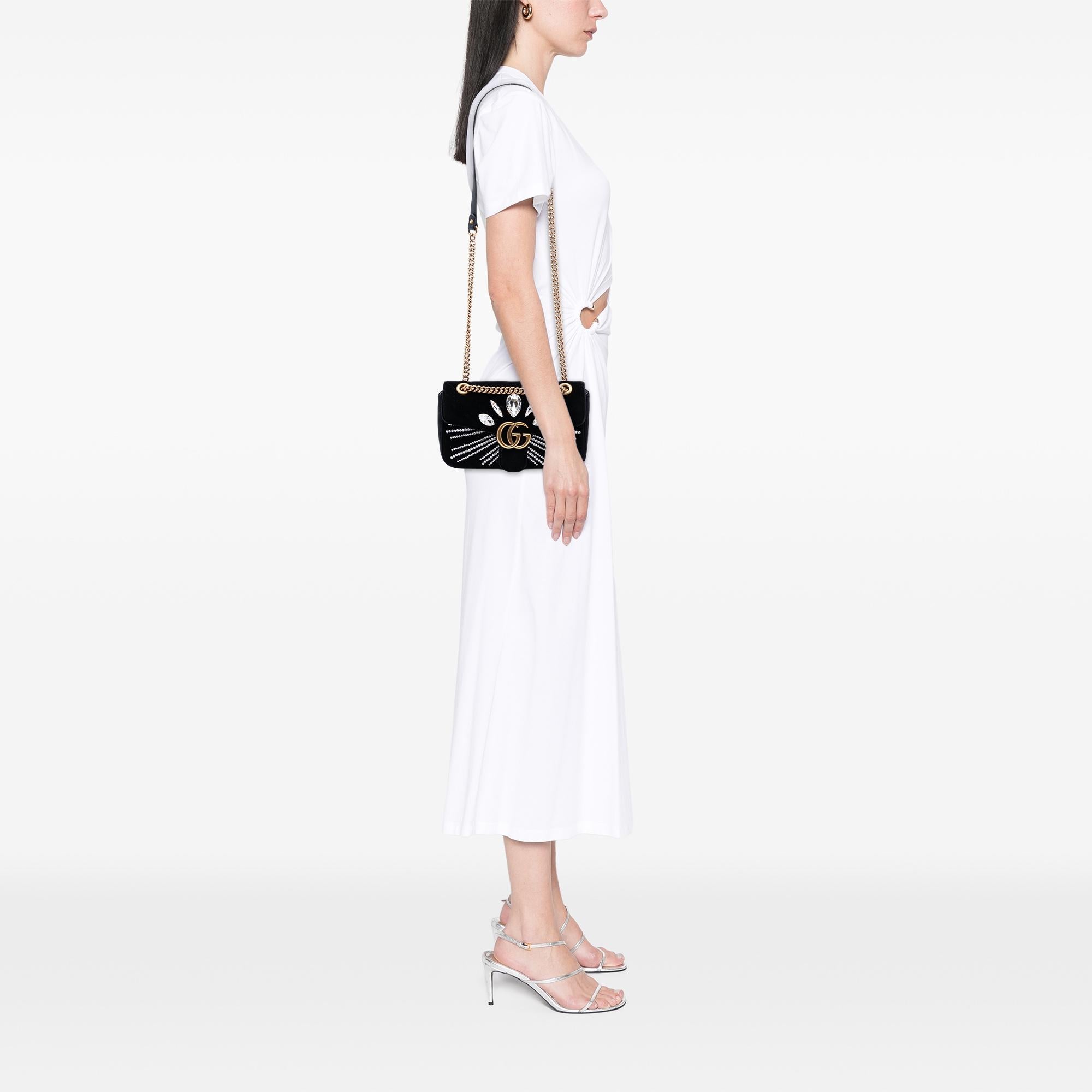 Gucci Medium GG Marmont Matelasse Velvet Crystal Embellished Shoulder Bag