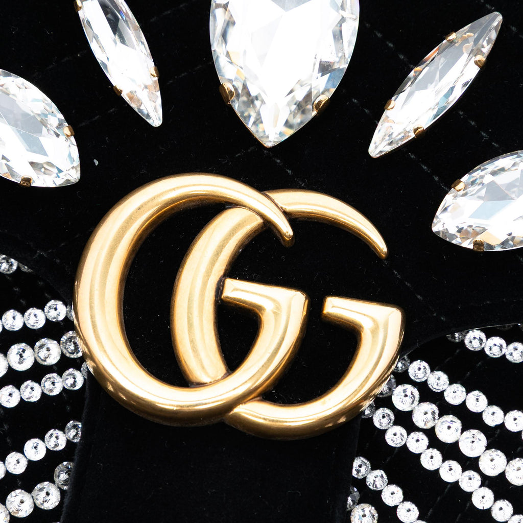 Gucci Medium GG Marmont Matelasse Velvet Crystal Embellished Shoulder Bag