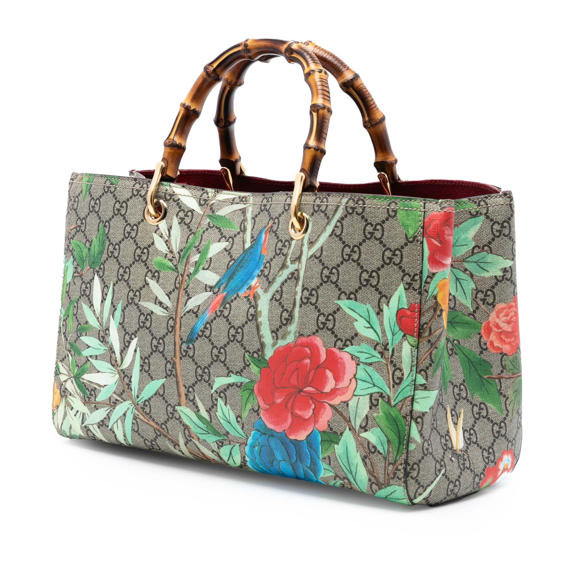 Gucci Medium GG Supreme Tian Bamboo Shopper Satchel