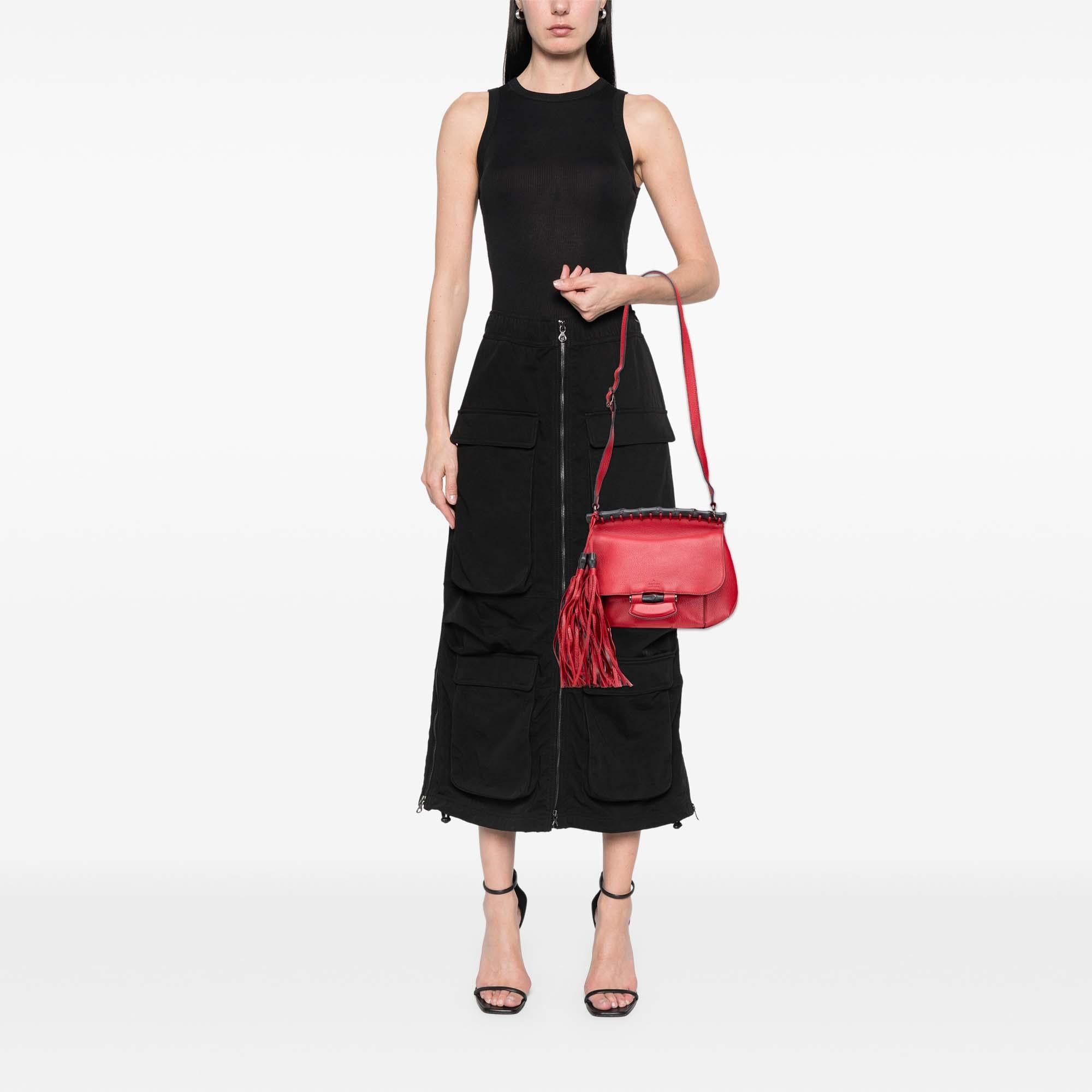 Gucci Medium Leather Bamboo Nouveau Fringe Crossbody