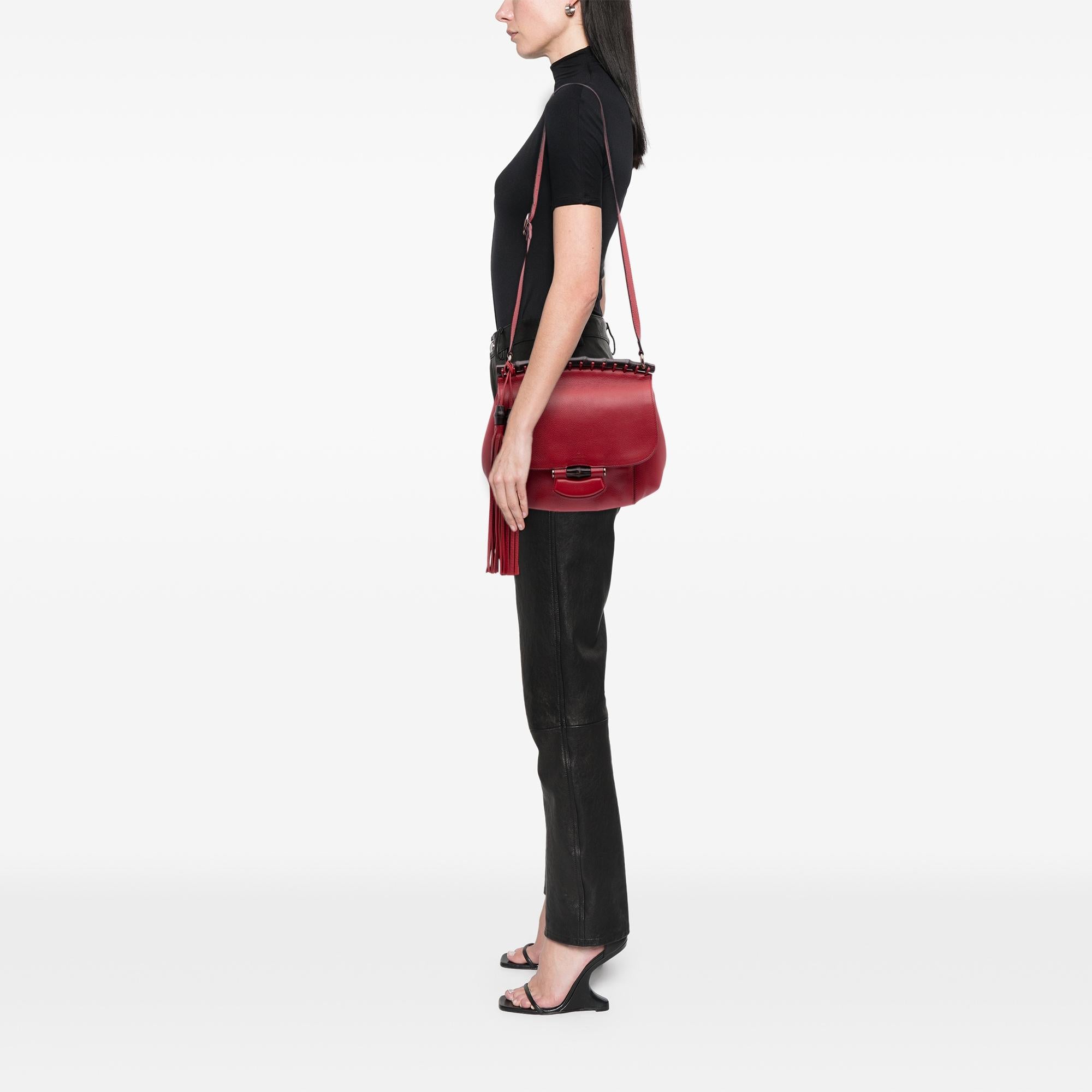 Gucci Medium Leather Bamboo Nouveau Fringe Crossbody