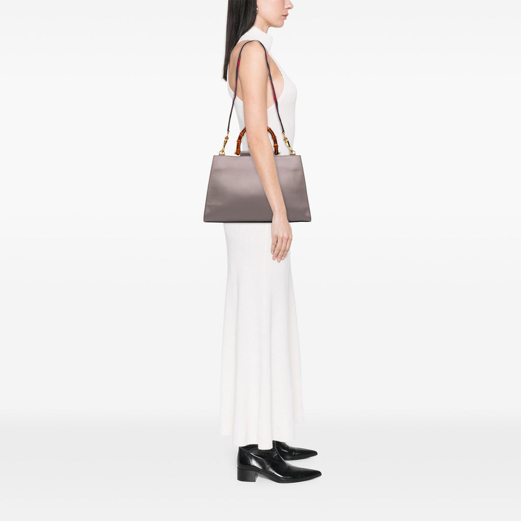 Gucci Medium Leather Bamboo Nymphaea Satchel