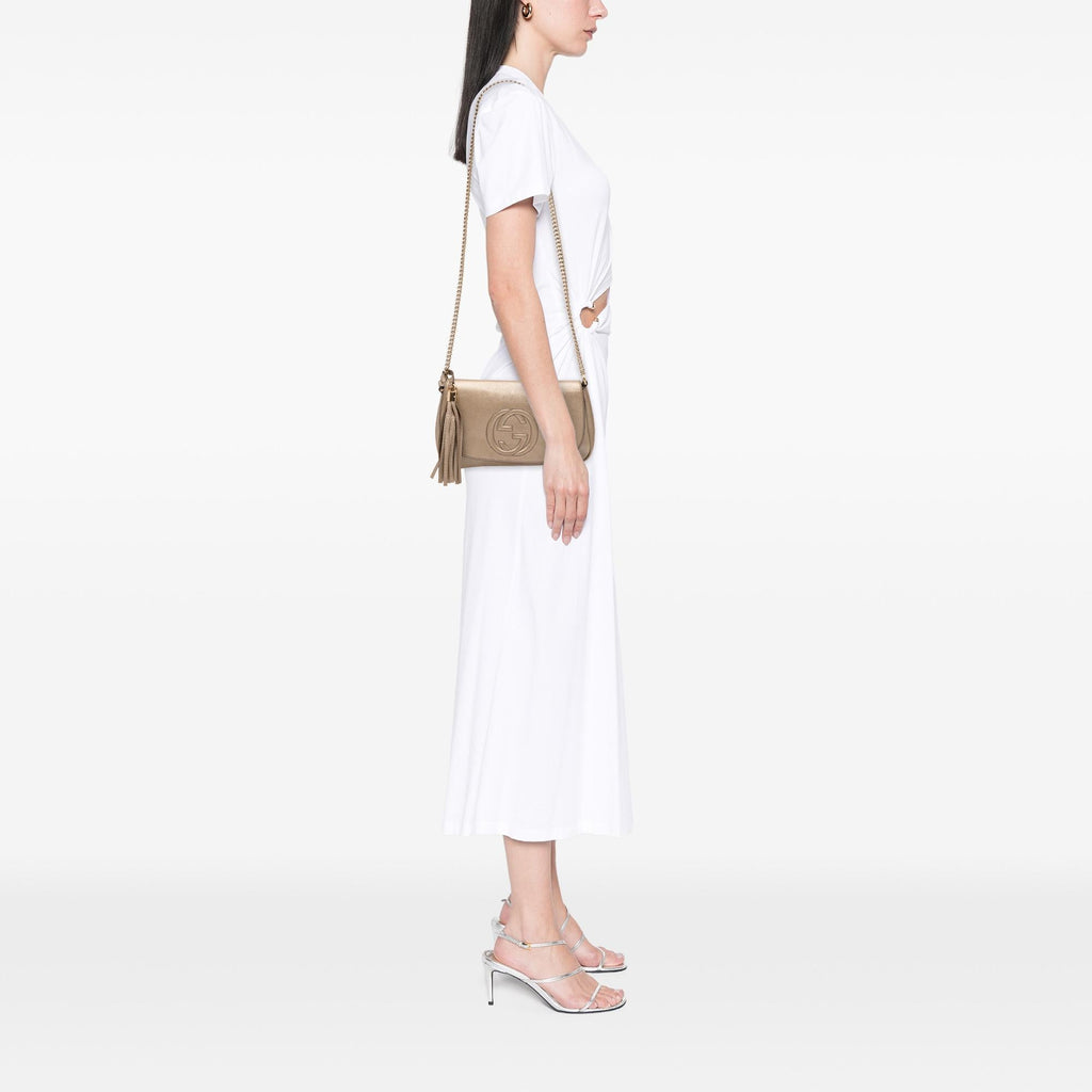 Gucci Medium Metallic Leather Soho Chain Flap Crossbody