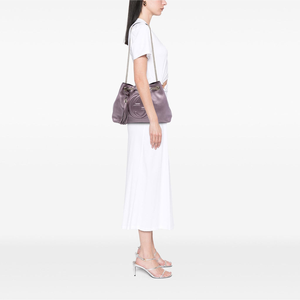 Gucci Medium Metallic Leather Soho Chain Tote