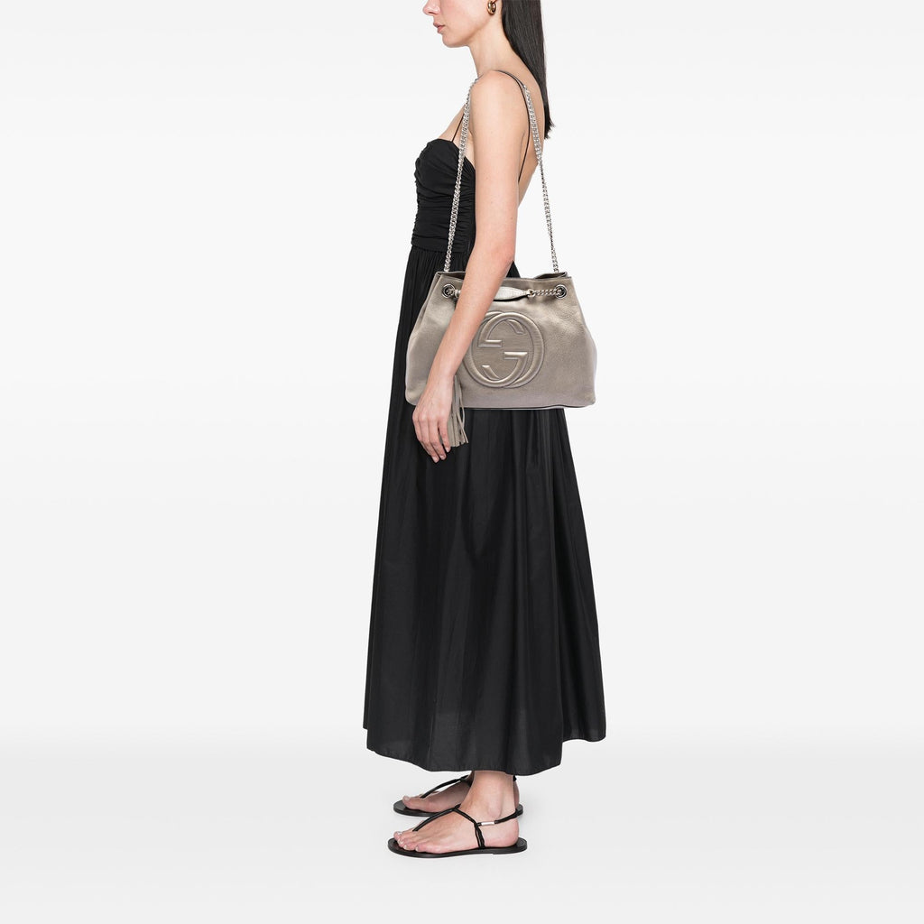 Gucci Medium Metallic Leather Soho Chain Tote