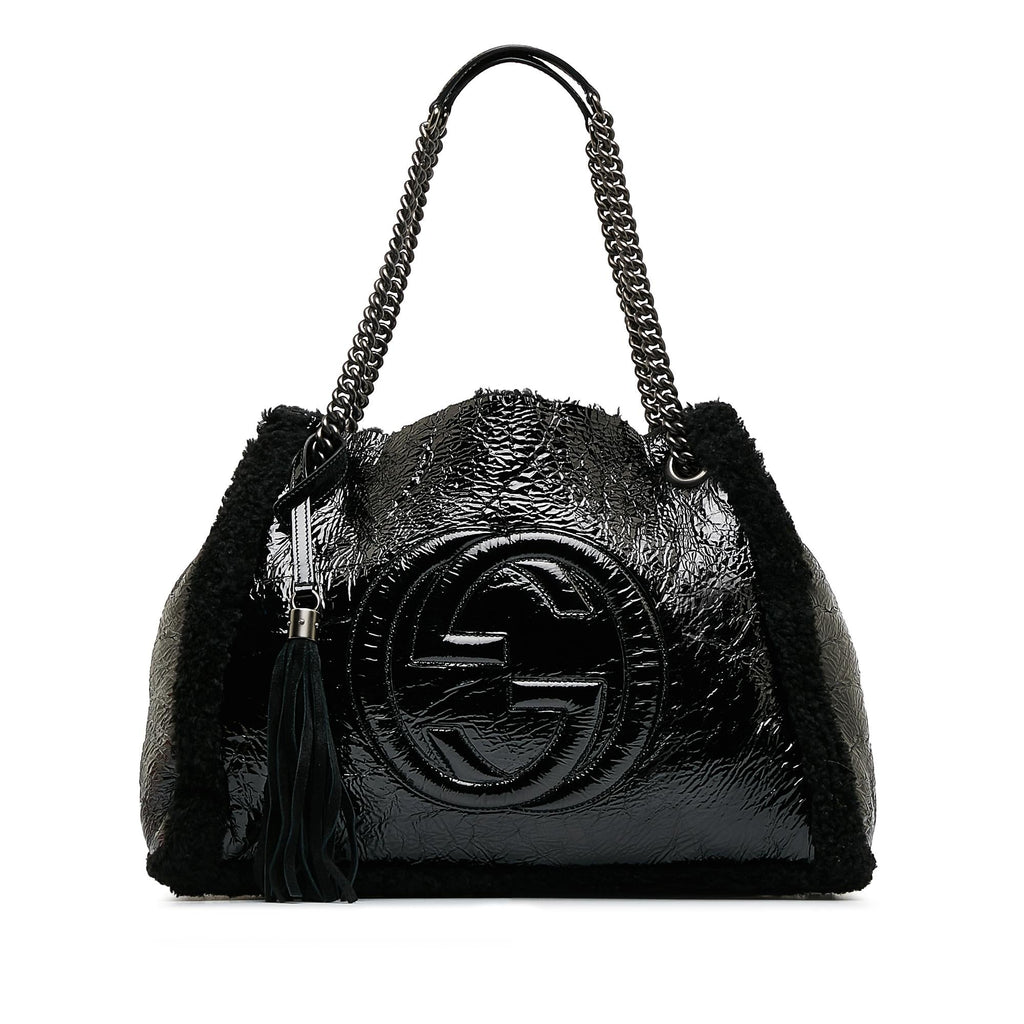 Gucci Medium Patent Shearling Soho Chain Tote (SHG-dATtOX)