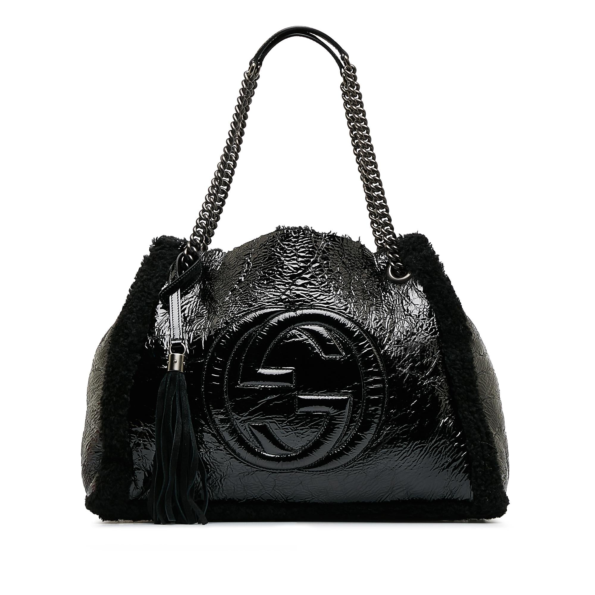 Gucci Medium Patent Shearling Soho Chain Tote (SHG-dATtOX)