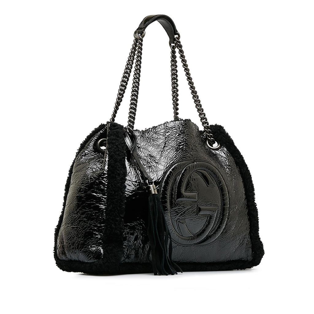 Gucci Medium Patent Shearling Soho Chain Tote (SHG-dATtOX)