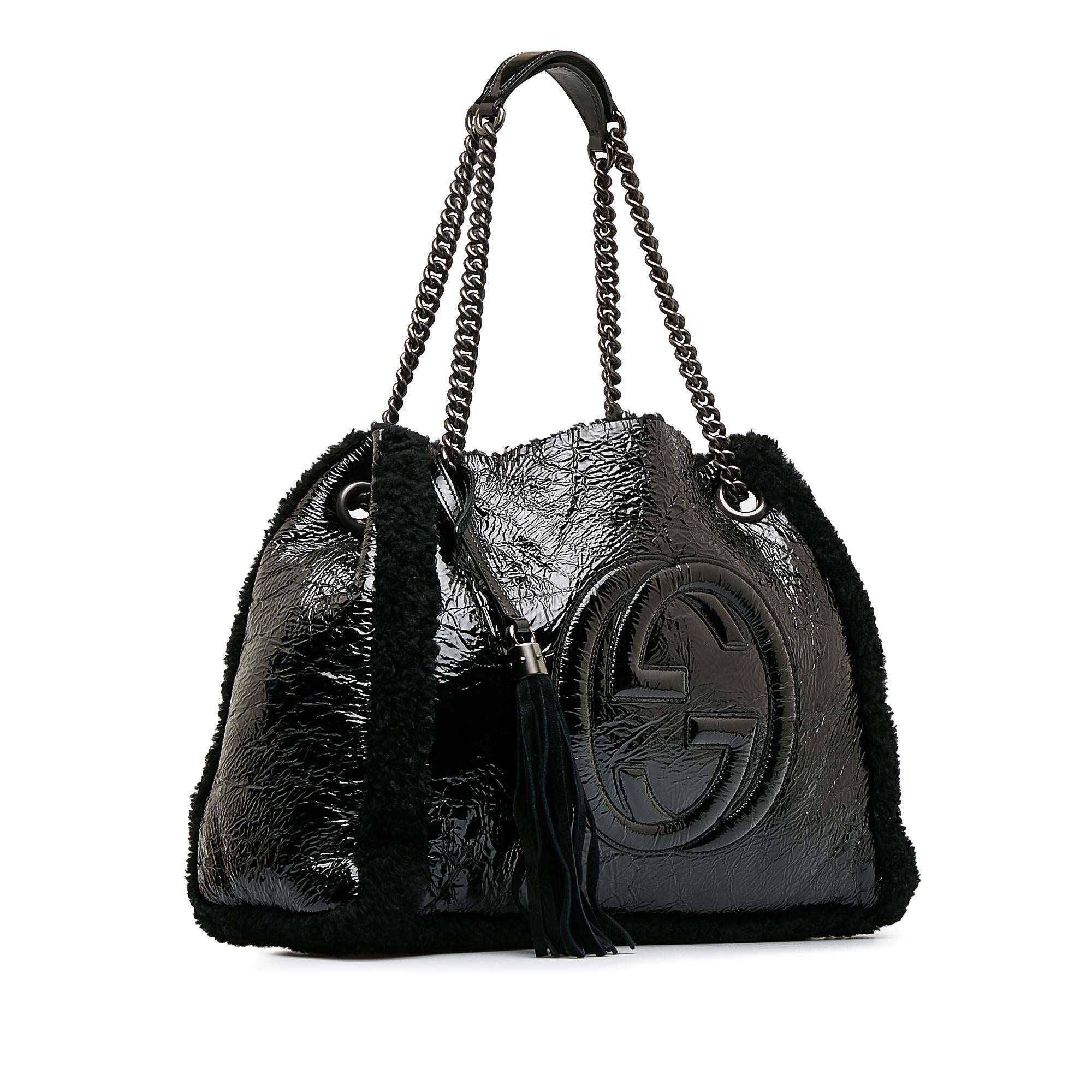 Gucci Medium Patent Shearling Soho Chain Tote (SHG-dATtOX)