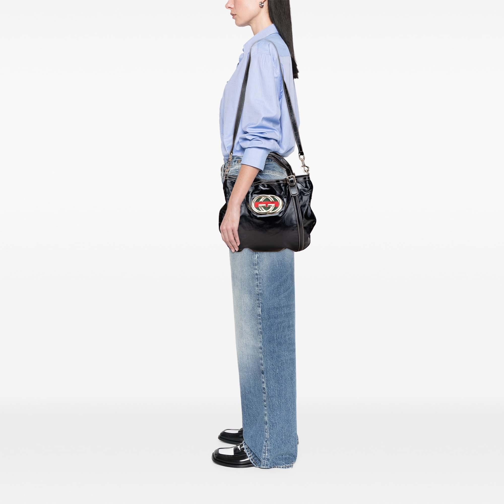 Gucci Medium Patent Web Britt Satchel