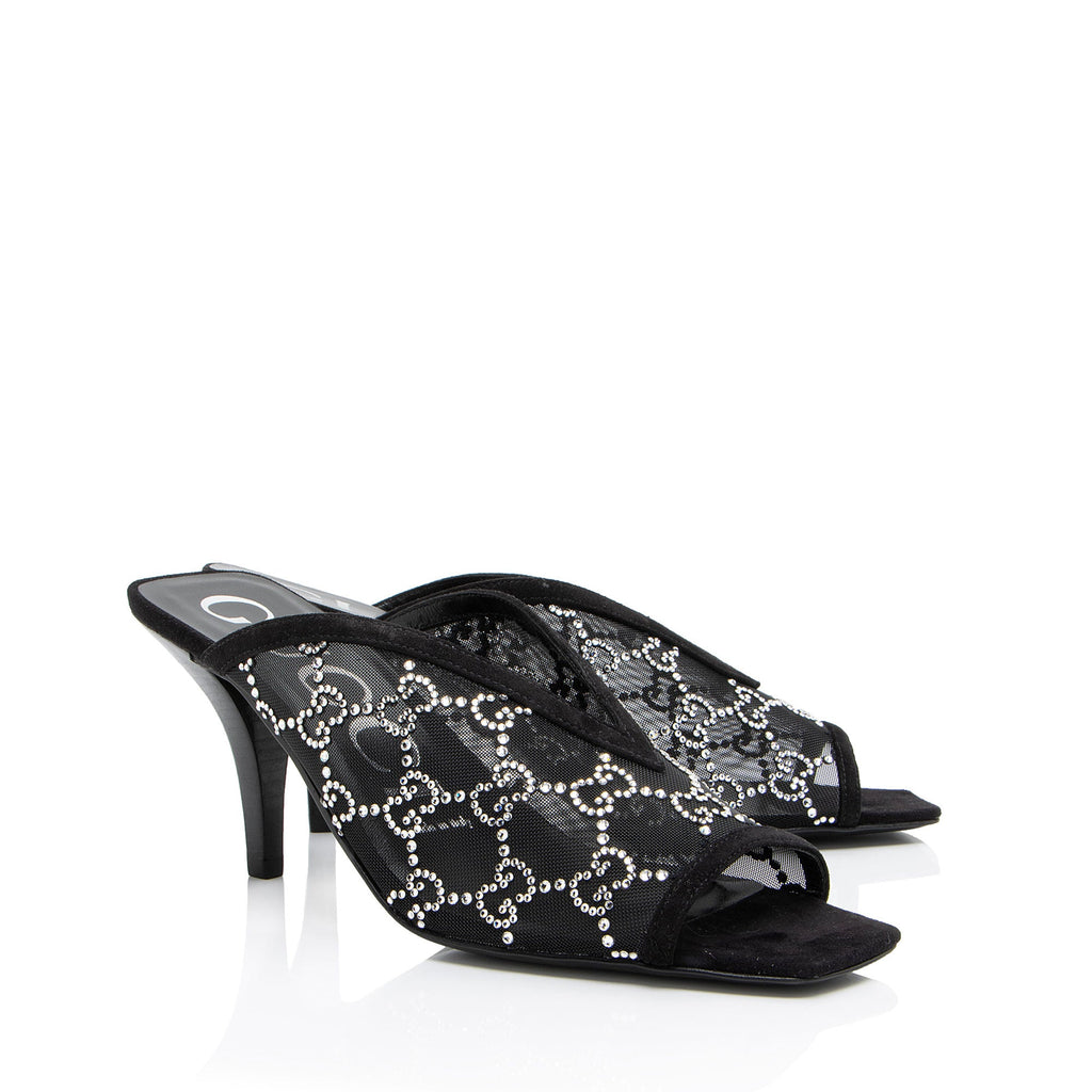 Gucci Mesh Crystal GG Mules - Size 7.5 / 37.5