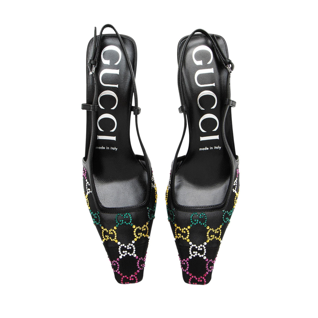 Gucci Mesh Crystal GG Slingback Pumps - Size 7 / 37