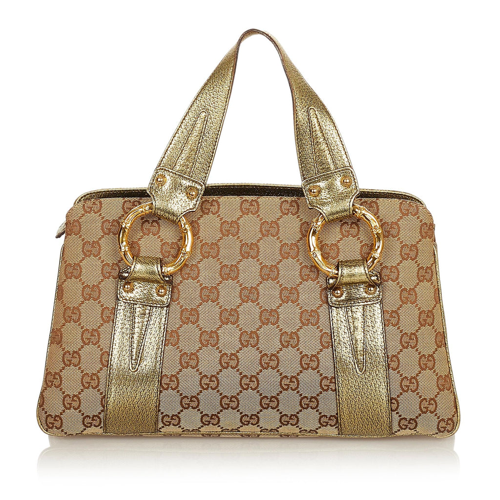 Gucci Metal Bamboo GG Canvas Handbag (SHG-25640)