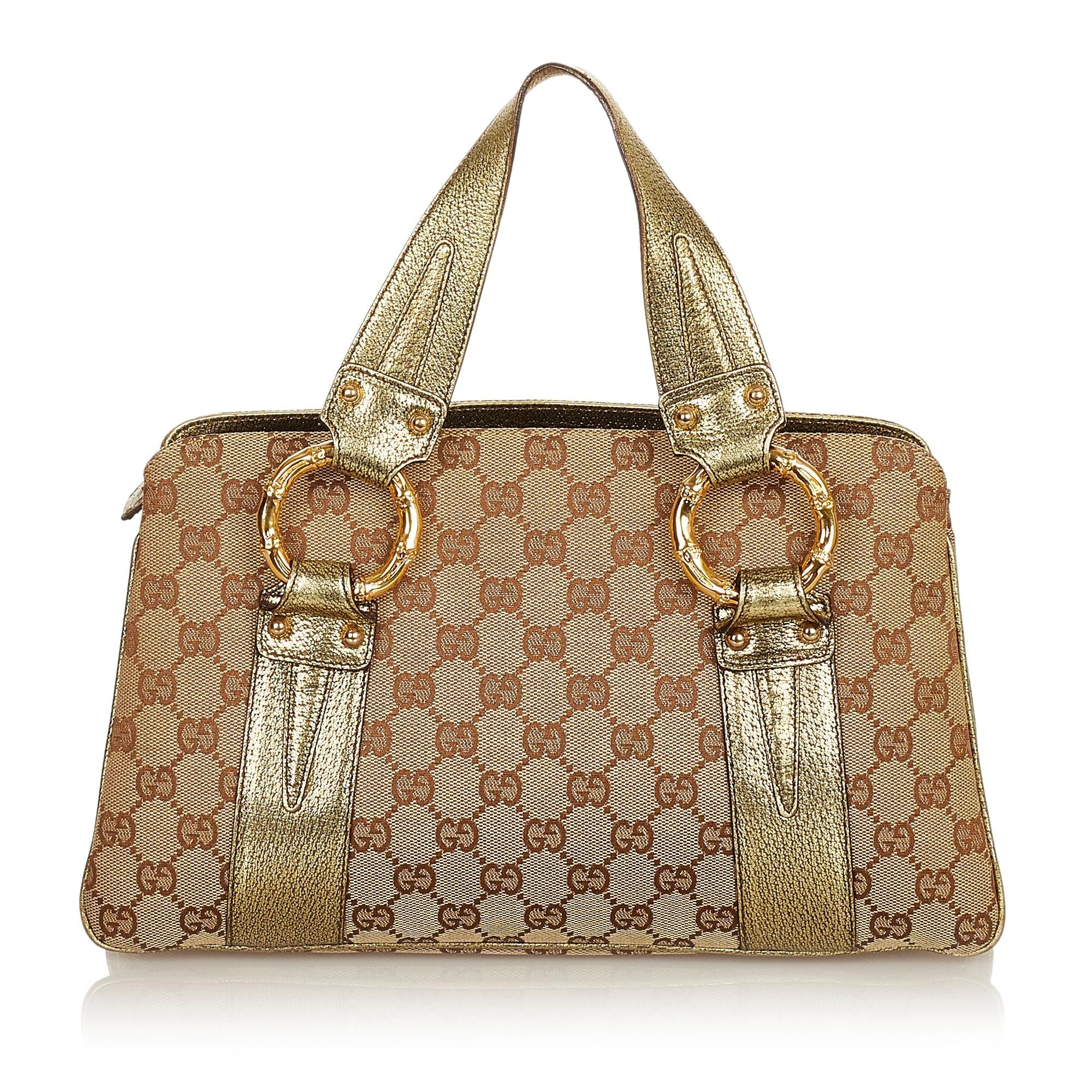 Gucci Metal Bamboo GG Canvas Handbag (SHG-25640)