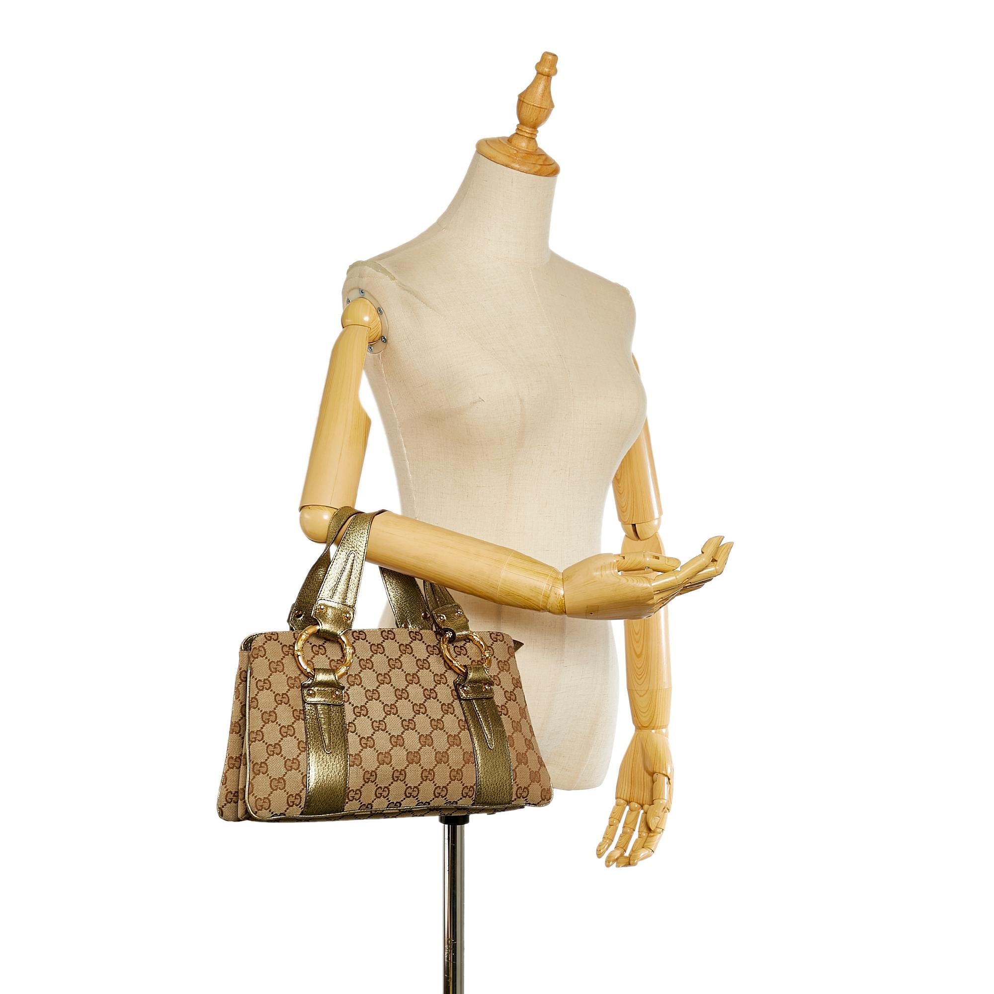 Gucci Metal Bamboo GG Canvas Handbag (SHG-25640)