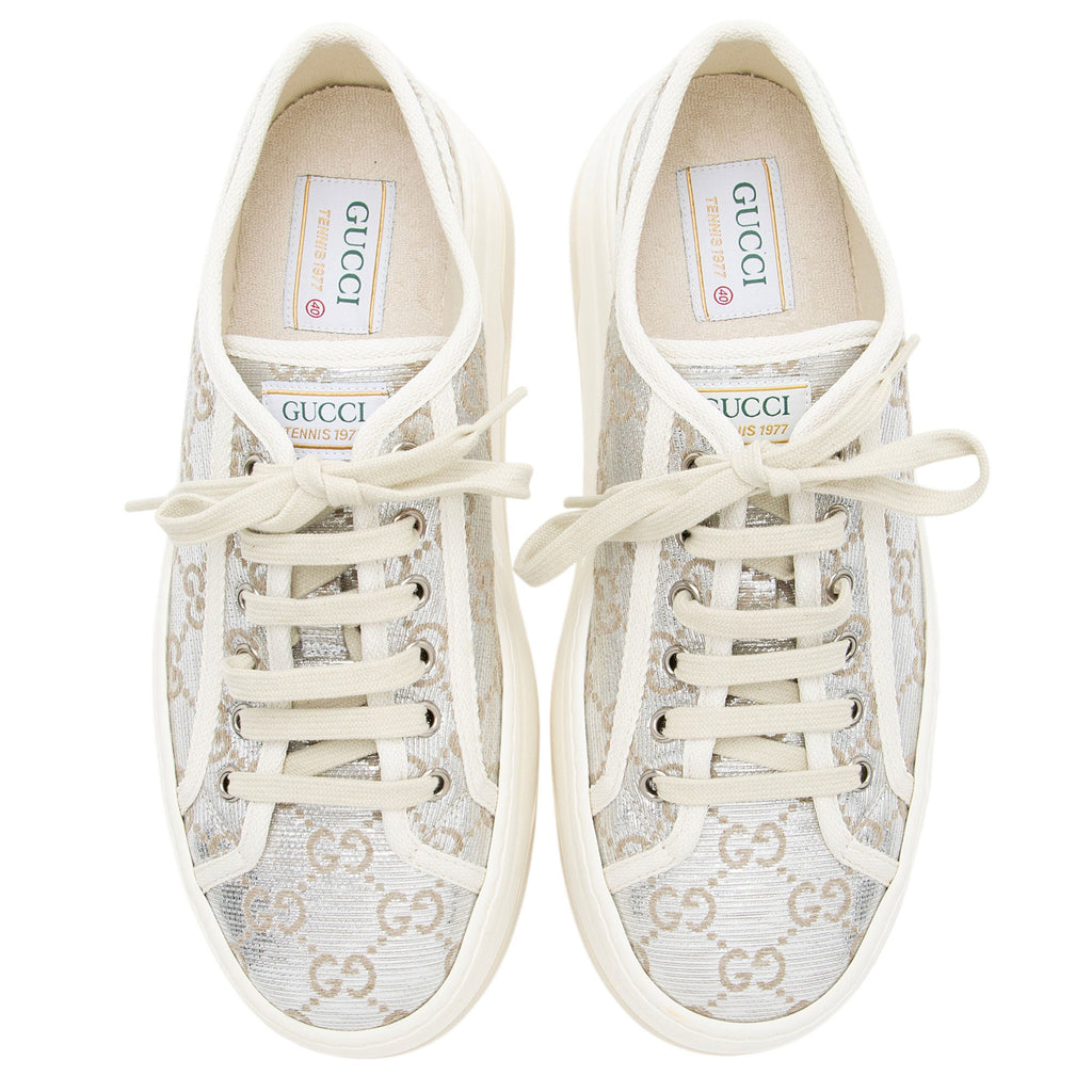 Gucci Metallic GG Canvas Tennis 1977 Platform Sneakers - Size 10 / 40