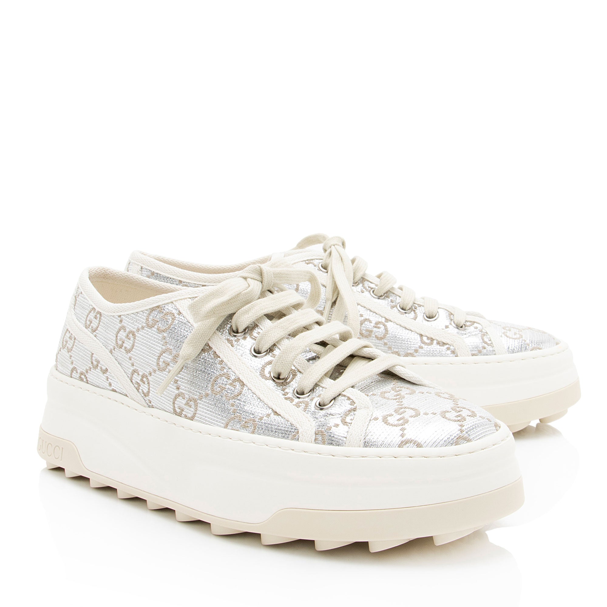 Gucci Metallic GG Canvas Tennis 1977 Platform Sneakers - Size 10 / 40