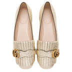 Gucci Metallic Laminate Calfskin GG Marmont Fringe Flats - Size 7 / 37 (SHF-kBjuo2)