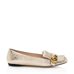 Gucci Metallic Laminate Calfskin GG Marmont Fringe Flats - Size 7 / 37 (SHF-kBjuo2)
