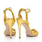 Gucci Metallic Leather Allie Knotted Strappy Sandals - Size 9.5 / 39.5 (SHF-7WQmgZ)