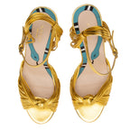 Gucci Metallic Leather Allie Knotted Strappy Sandals - Size 9.5 / 39.5 (SHF-7WQmgZ)