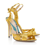 Gucci Metallic Leather Allie Knotted Strappy Sandals - Size 9.5 / 39.5 (SHF-7WQmgZ)