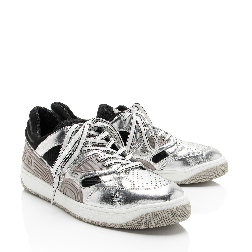 Gucci Metallic Leather Basket Sneakers - Size 9 / 39 (SHF-I0e3sE)