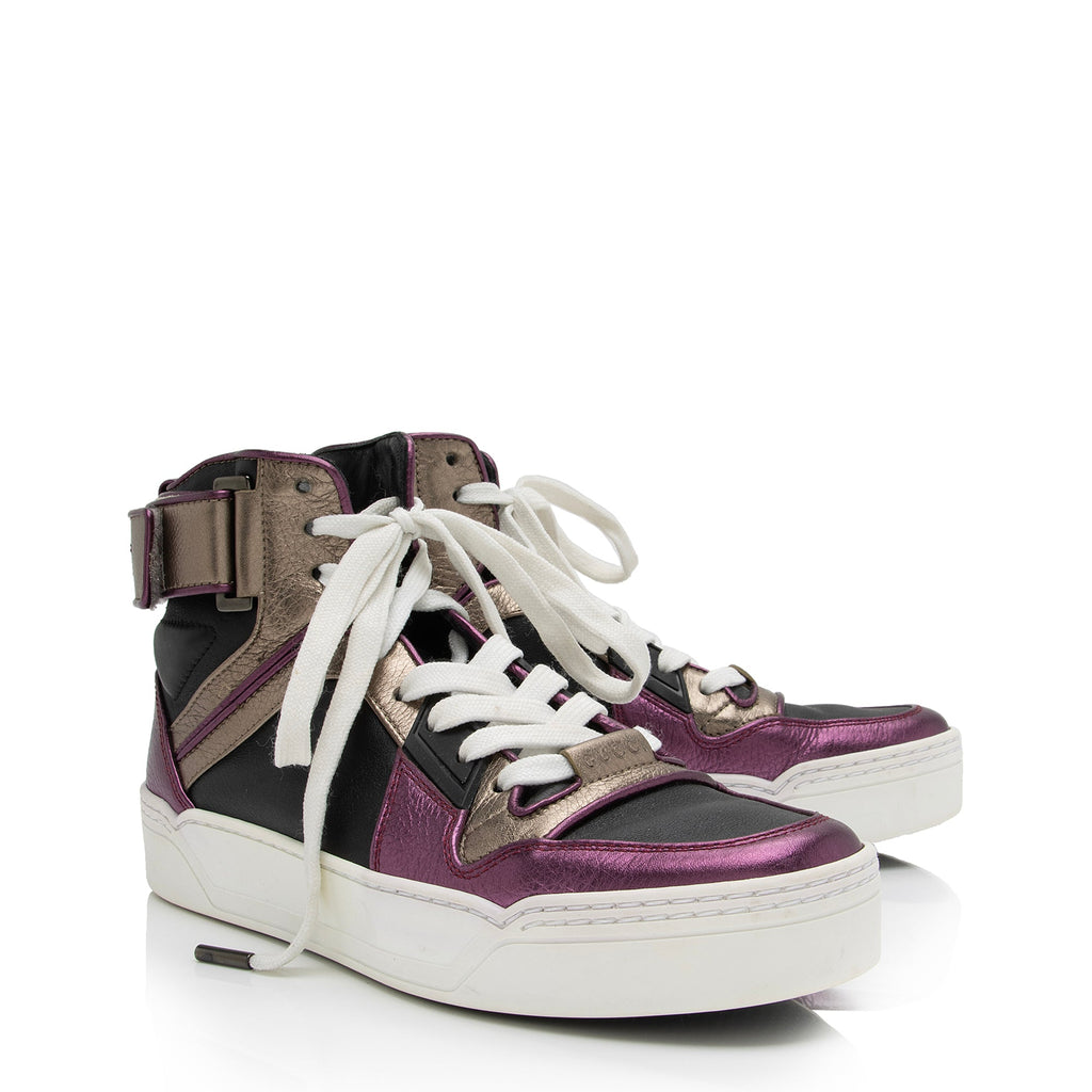 Gucci Metallic Leather Basketball High Top Sneakers - Size 6.5 / 36.5 (SHF-PH5TsW)