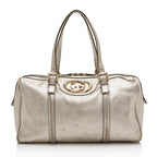 Gucci Metallic Leather Britt Medium Boston Bag (SHF-23530)