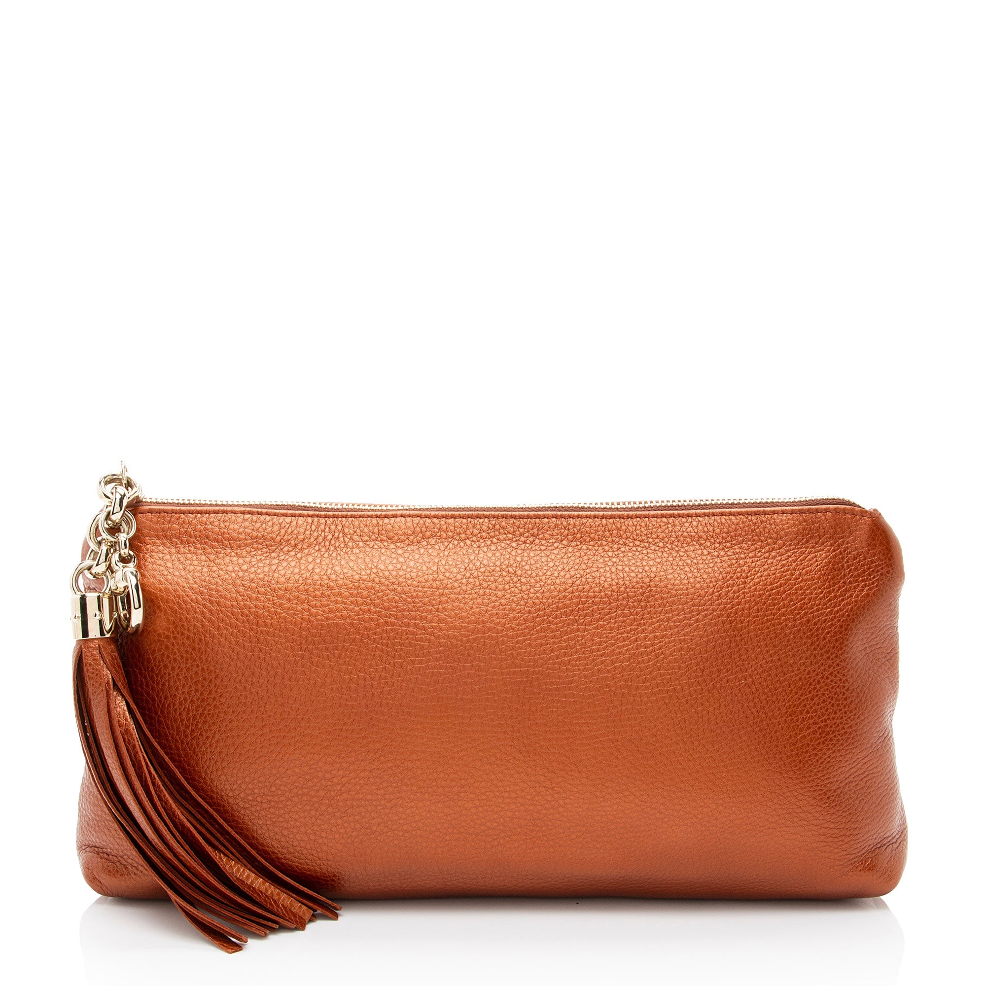 Gucci Metallic Leather Broadway Tassel Zip Clutch