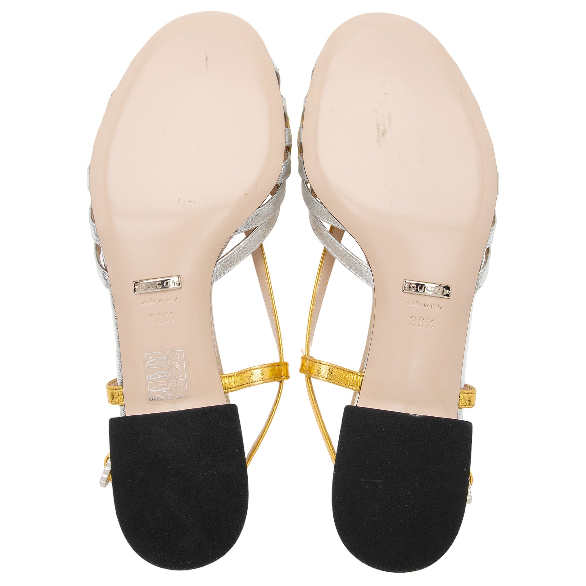 Gucci Metallic Leather Crystal Zephyra Bow Slingback Sandals - Size 8.5 / 38.5 (SHF-W0YUIU)