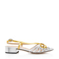 Gucci Metallic Leather Crystal Zephyra Bow Slingback Sandals - Size 8.5 / 38.5 (SHF-W0YUIU)