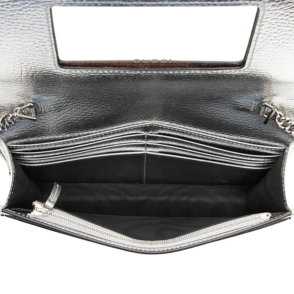 Gucci Metallic Leather GG Marmont Wallet on Chain (SHF-3rKwDE)