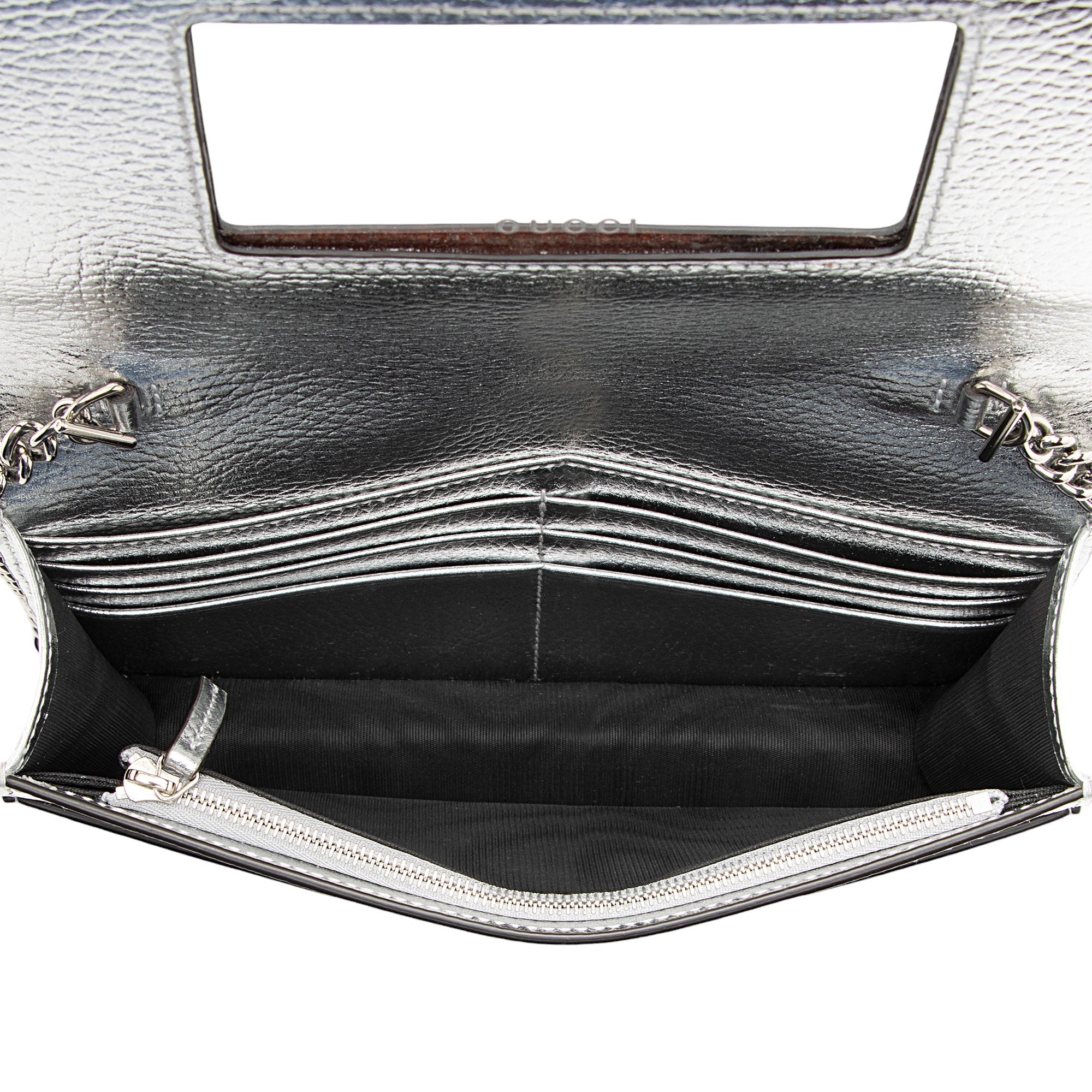 Gucci Metallic Leather GG Marmont Wallet on Chain (SHF-3rKwDE)