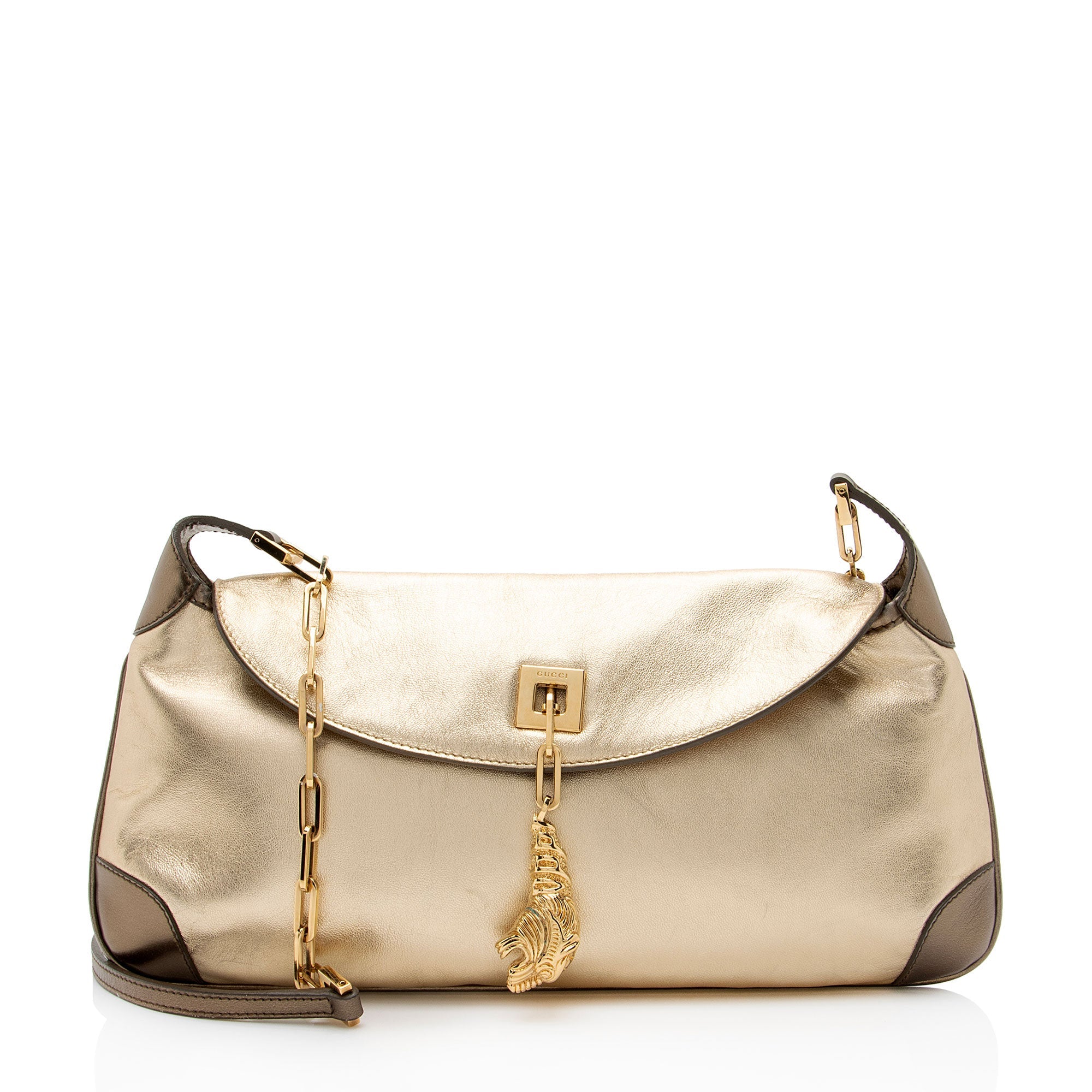 Gucci Metallic Leather Tiger Charm Shoulder Bag (SHF-ltMIAv)