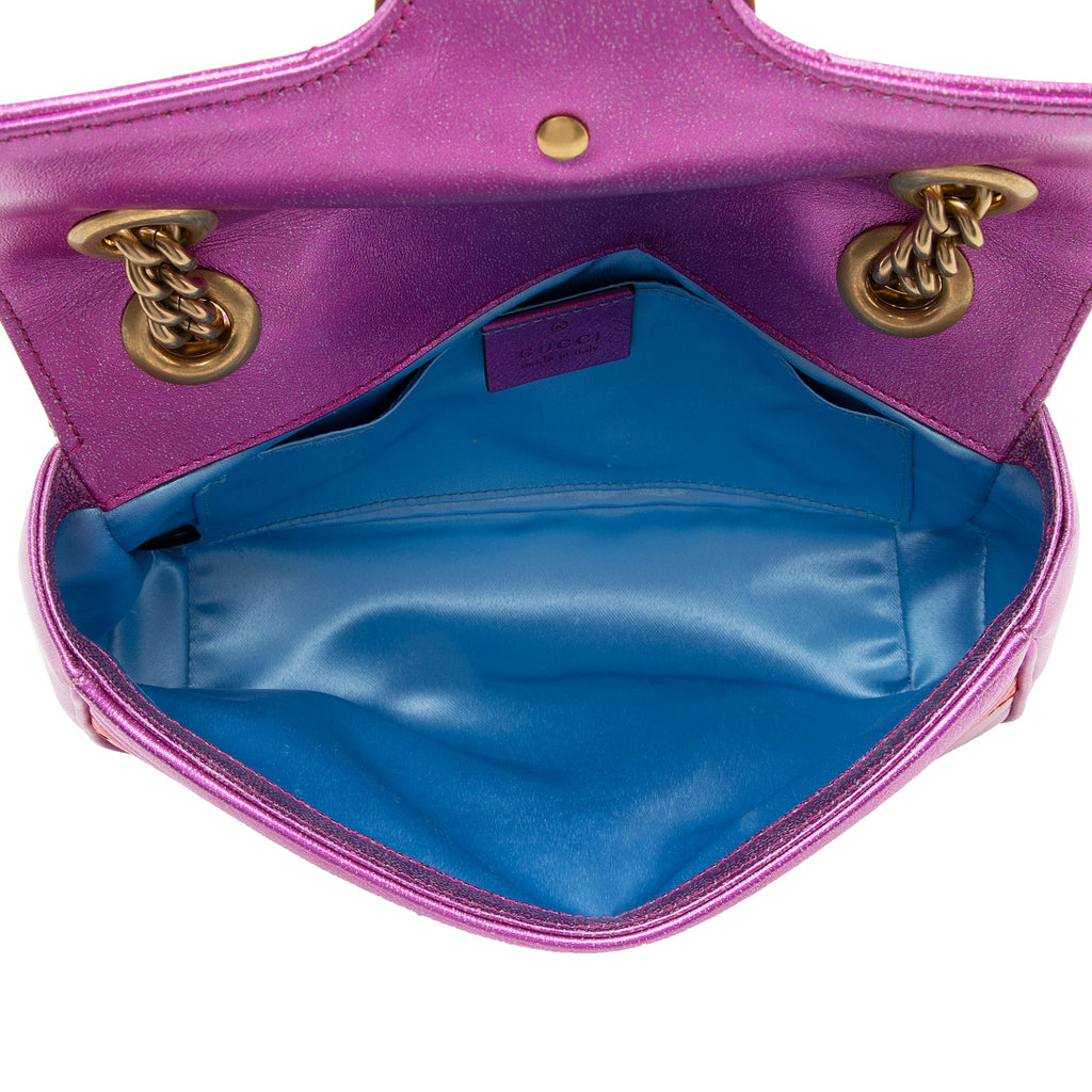 Gucci Metallic Matelasse Leather GG Marmont Mini Shoulder Bag (SHF-22837)