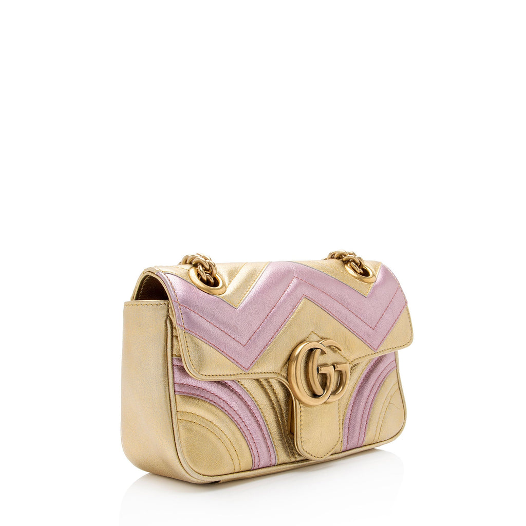 Gucci Metallic Matelasse Leather GG Marmont Mini Flap Shoulder Bag (SHF-6l0XWs)