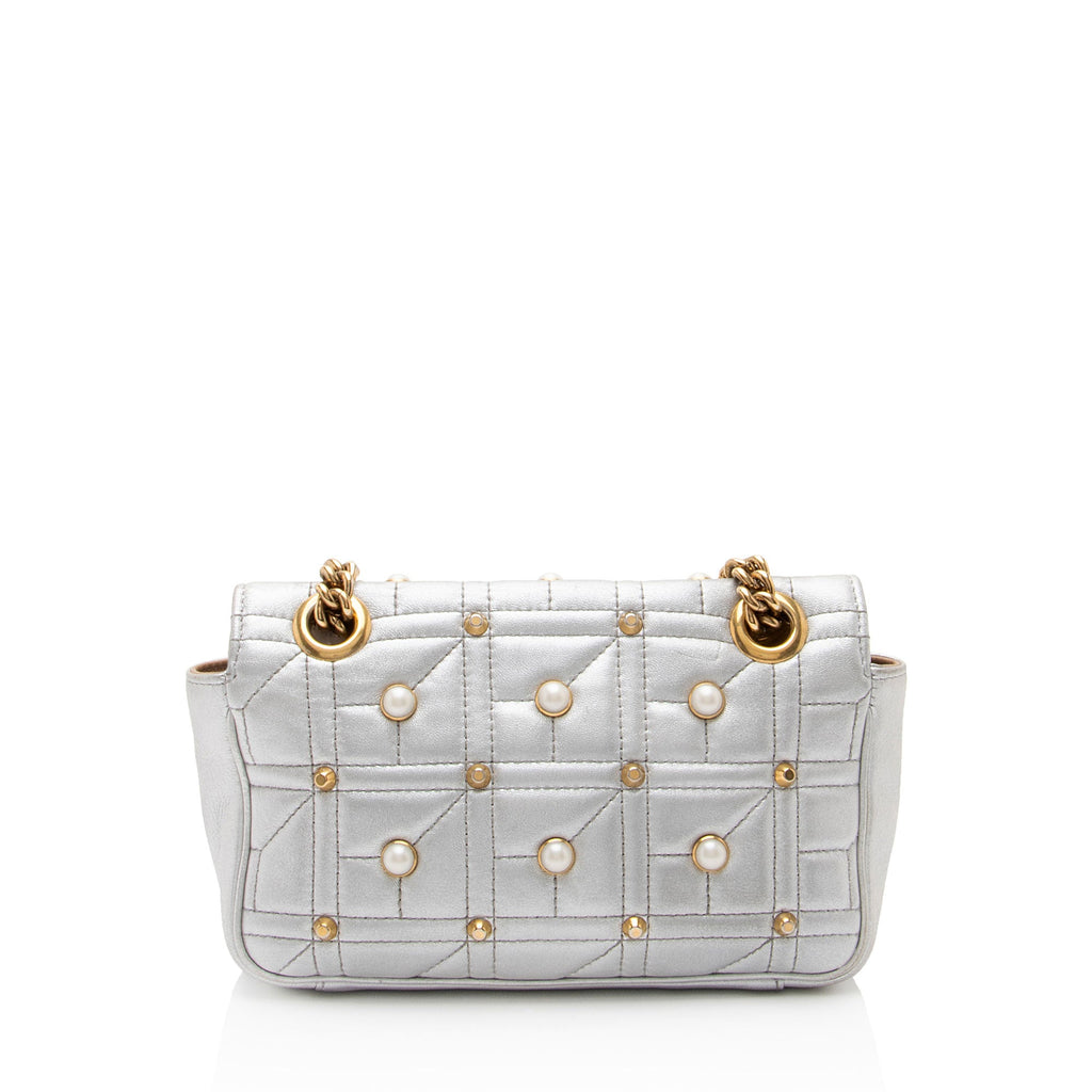 Gucci Metallic Matelasse Leather Pearl GG Marmont Mini Flap Bag - FINAL SALE (SHF-ZNLBGf)