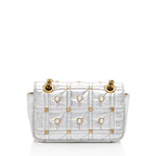 Gucci Metallic Matelasse Leather Pearl GG Marmont Mini Flap Bag (SHF-PMv358)