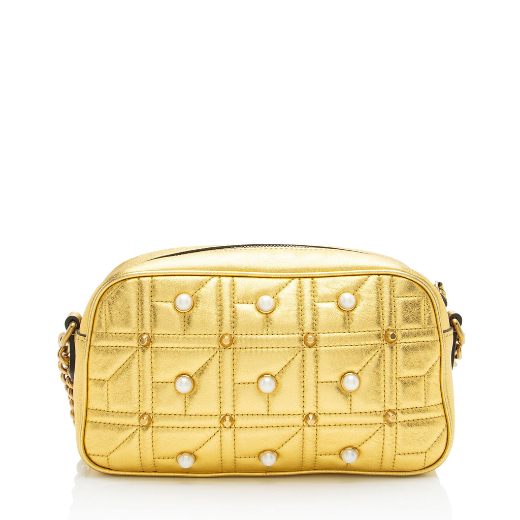 Gucci Metallic Matelasse Leather Pearl GG Marmont Small Camera Bag