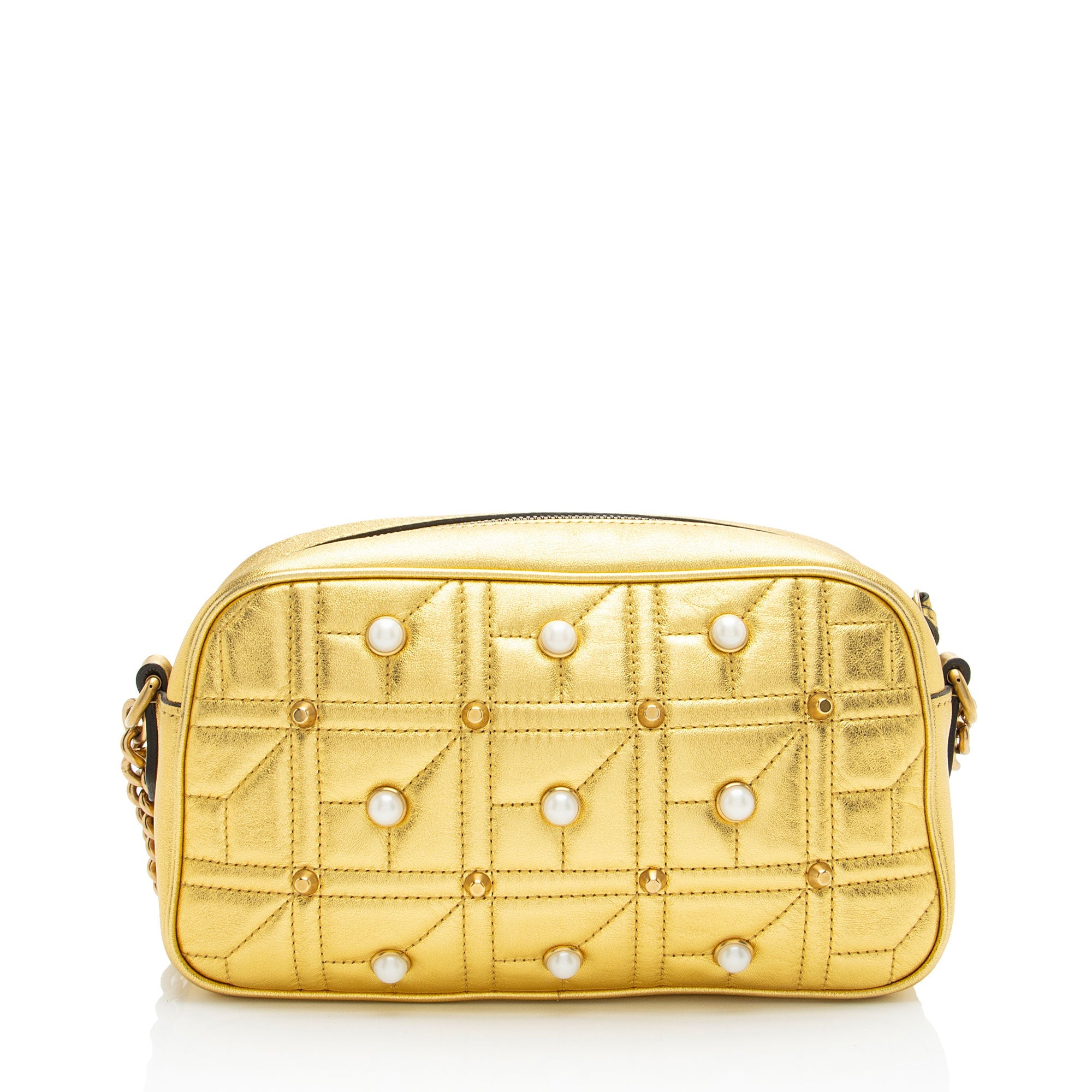 Gucci Metallic Matelasse Leather Pearl GG Marmont Small Camera Bag