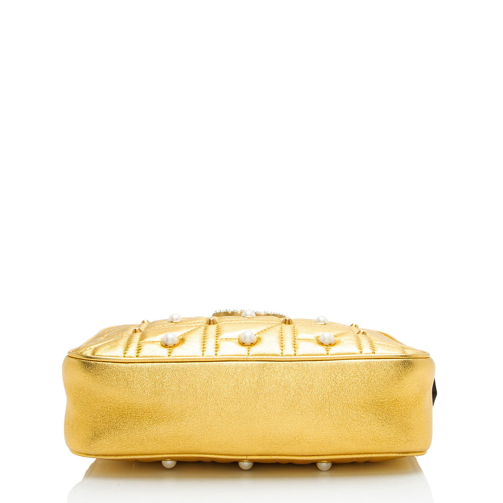 Gucci Metallic Matelasse Leather Pearl GG Marmont Small Camera Bag