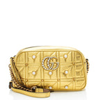 Gucci Metallic Matelasse Leather Pearl GG Marmont Small Camera Bag