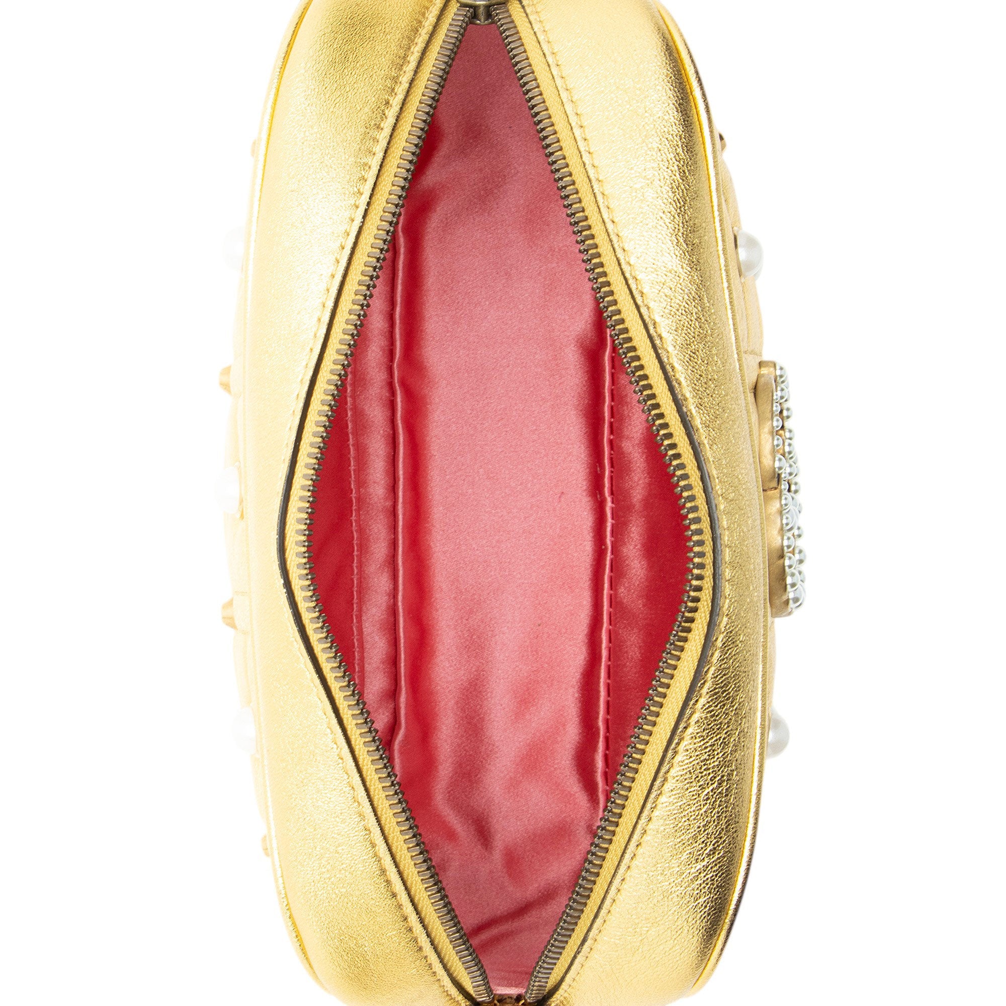 Gucci Metallic Matelasse Leather Pearl GG Marmont Small Camera Bag
