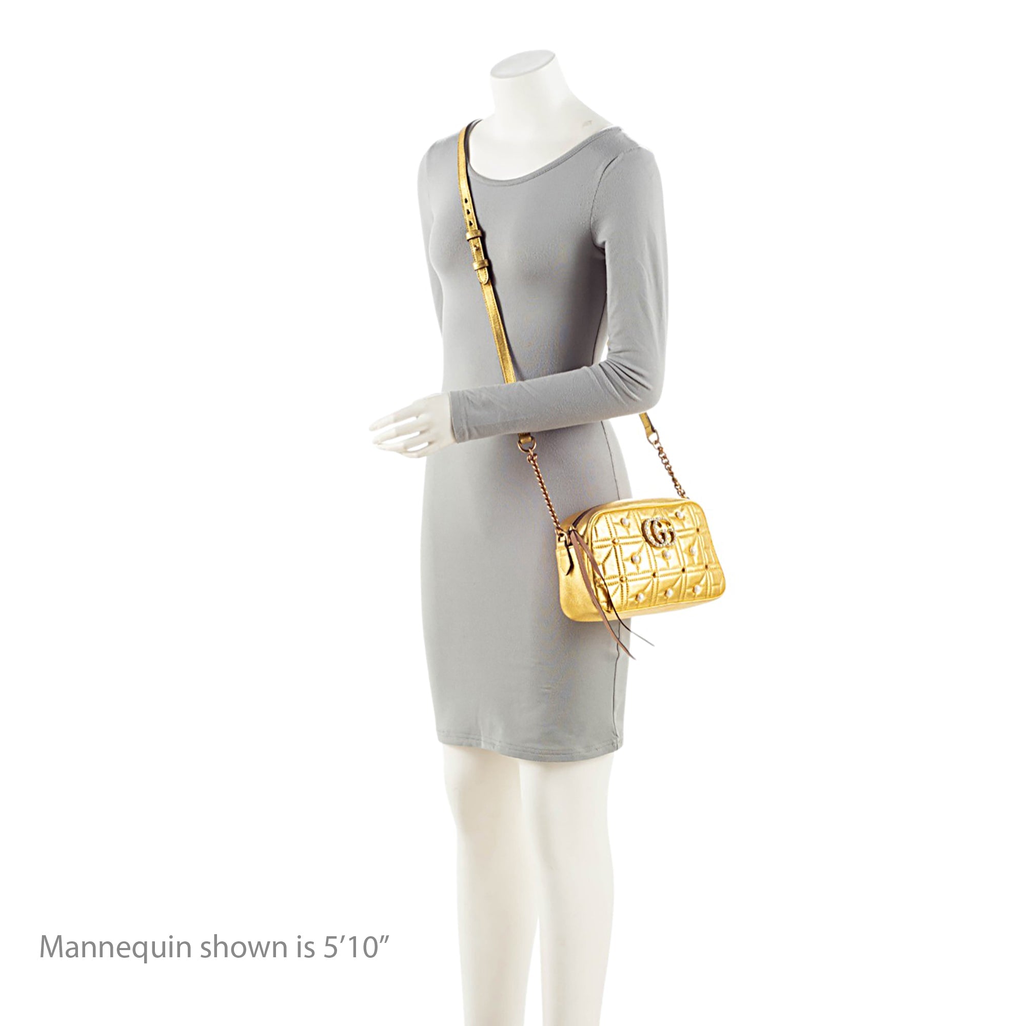 Gucci Metallic Matelasse Leather Pearl GG Marmont Small Camera Bag