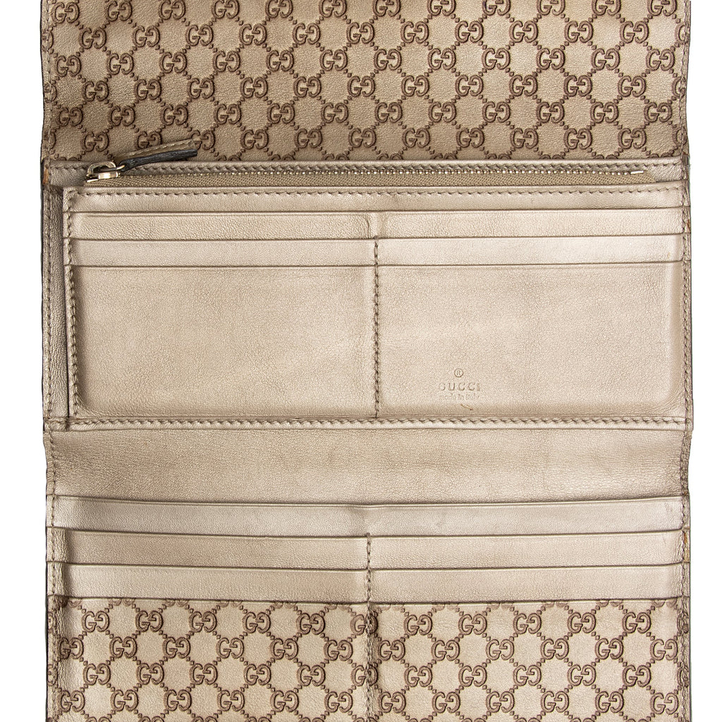 Gucci Metallic Microguccissima Interlocking G Continental Tri-Fold Wallet (SHF-22685)