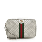 Gucci Metallic Quilted Leather Web Trapuntata Small Shoulder Bag (SHF-22451)